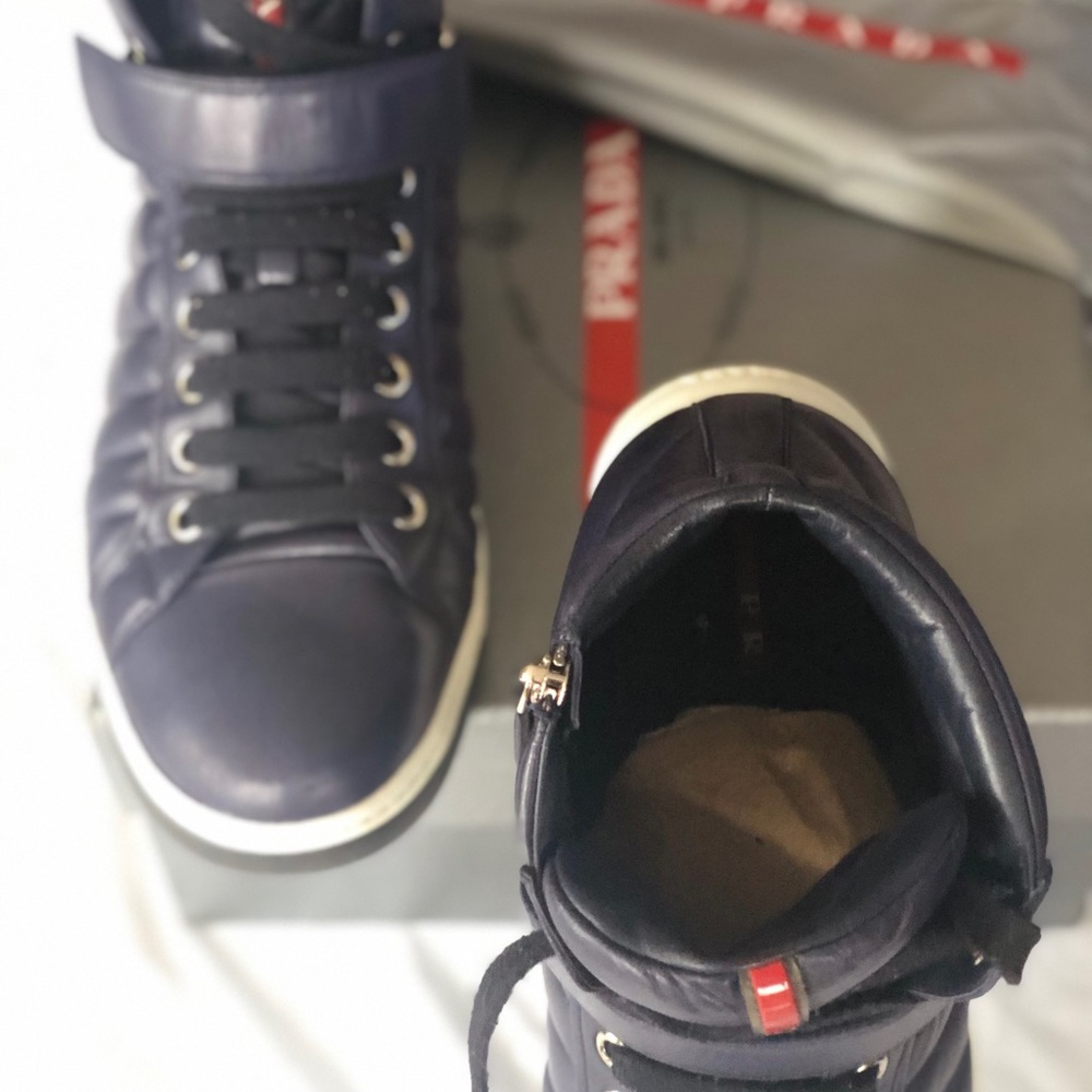 PRADA Navy Napa Leather Sneaker